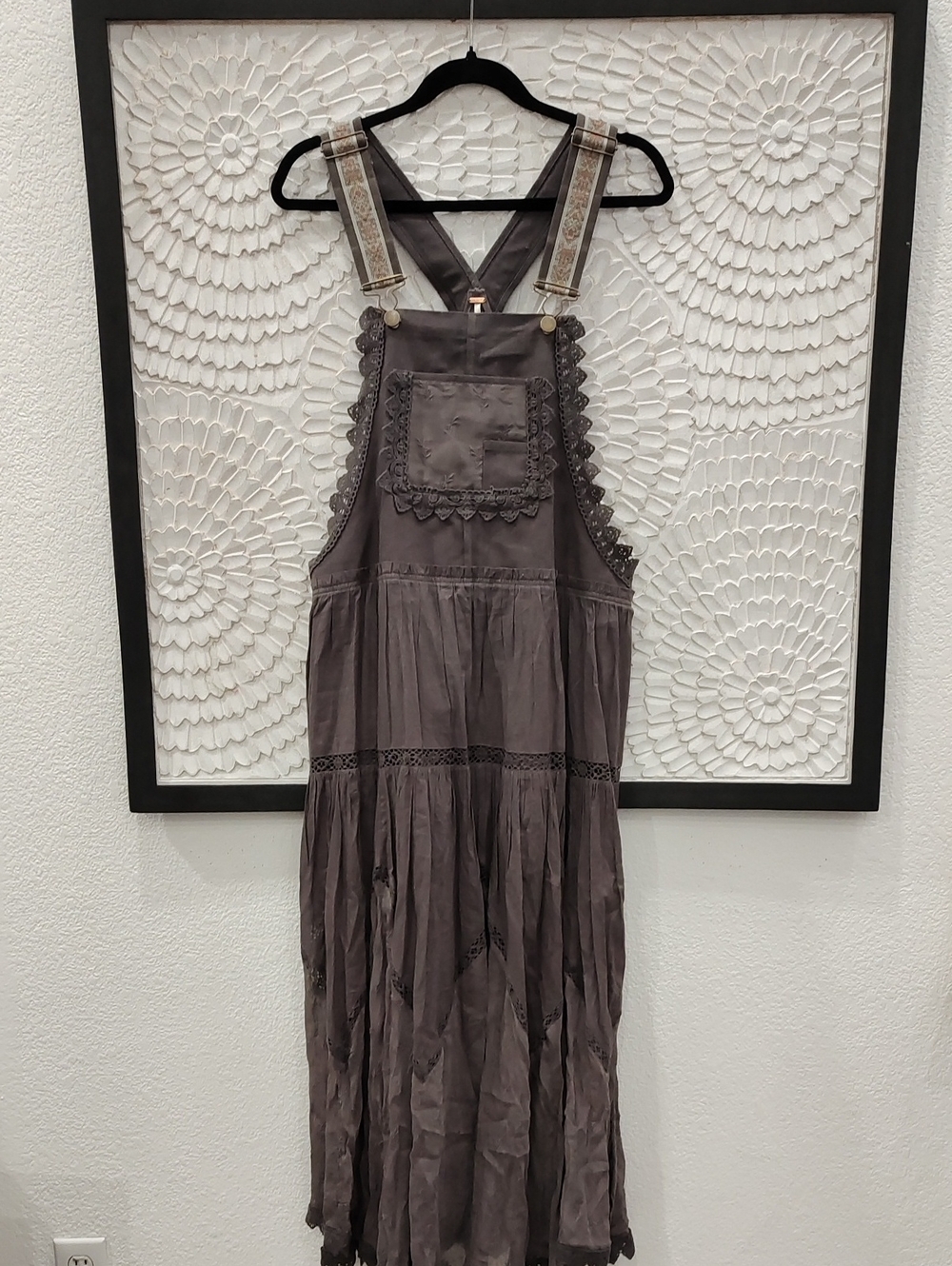 Free People Trails End Skirtall Washed Charcoal Maxi Pinafore Dress - Picture 2 of 11